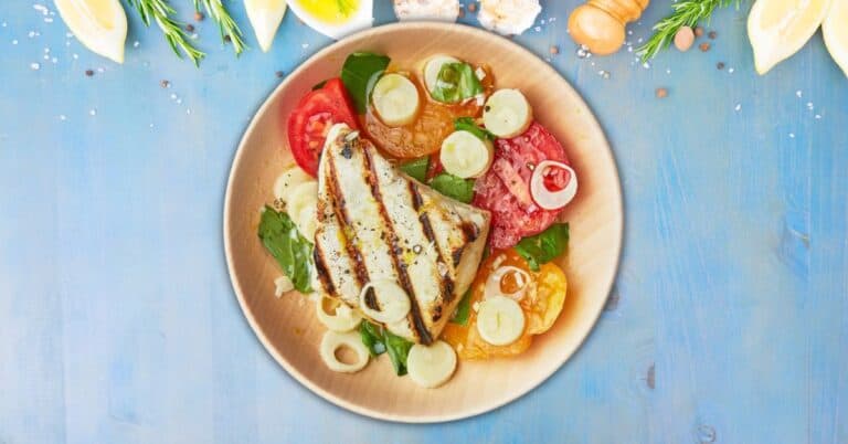 Grilled Halibut With Tomatoes And Hearts Of Palm